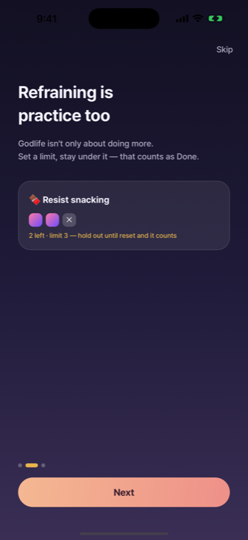 Subtract goal — resist snacking