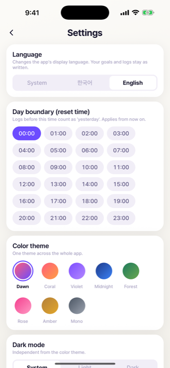 Settings and themes